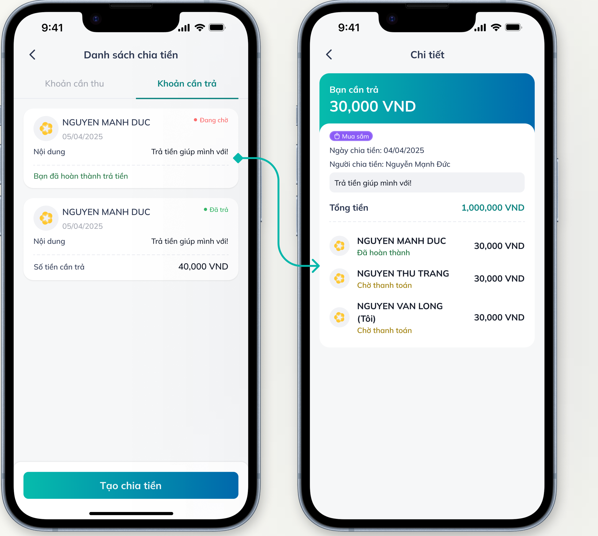 Not only collecting money, users also need to pay othersUsers can check the amounts they need to repay to others, along with the payment status of each expense to see whether they 