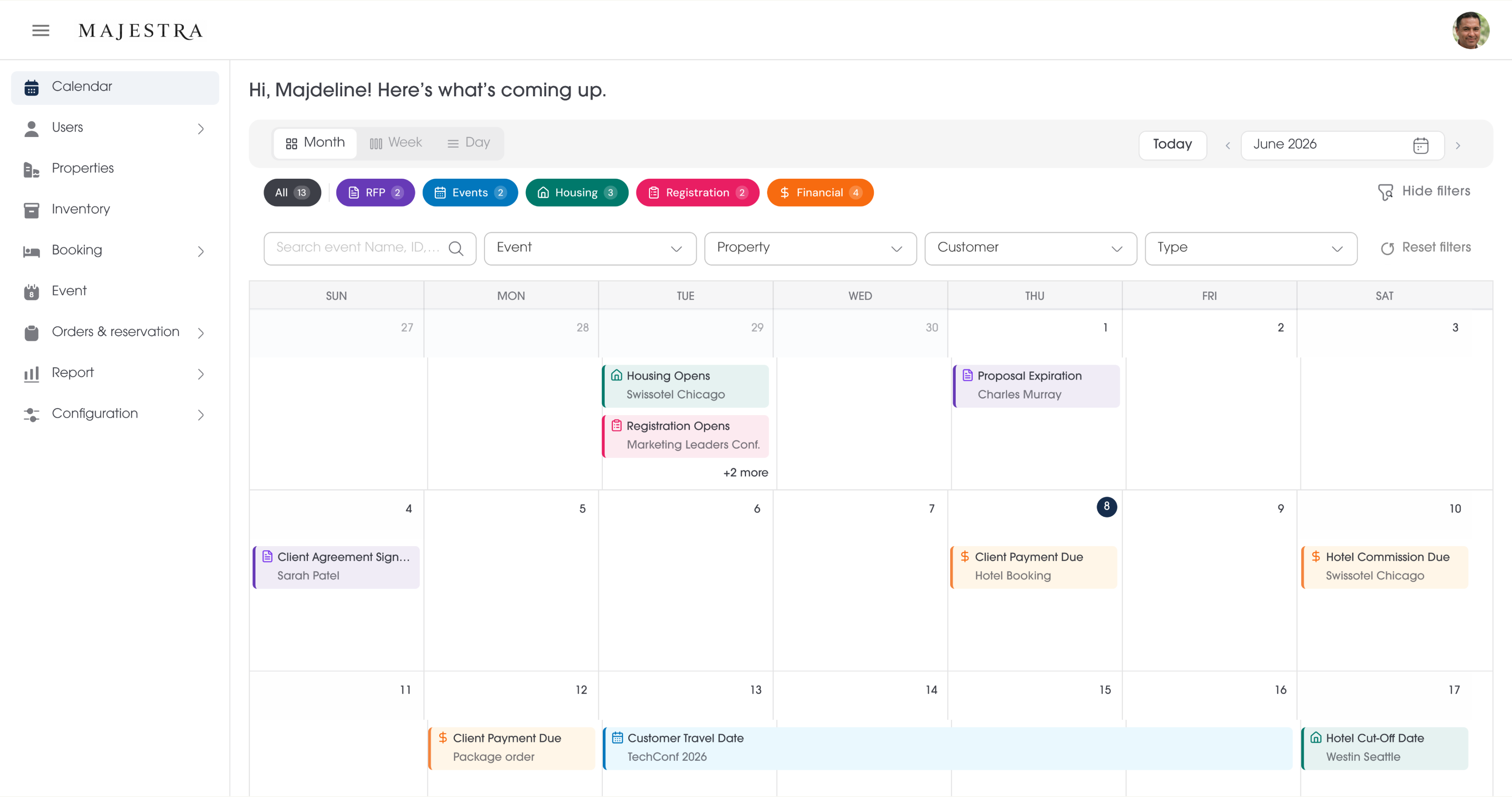 new featureMajestra calendar